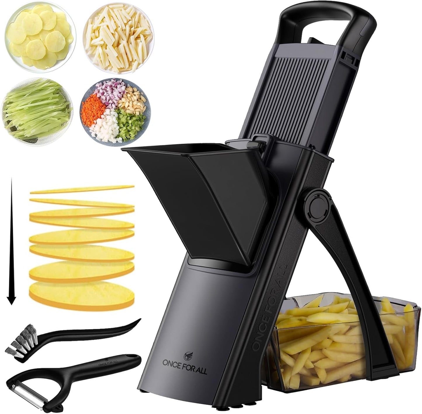 ONCE FOR ALL Upgrade Safe Mandoline Slicer Plus, Biger Size, Adjustable Vegetable Food Chopper Potato Fries Cutter, Detachable Blade, Kitchen Chopping Artifact, Gift (SkyBlue)