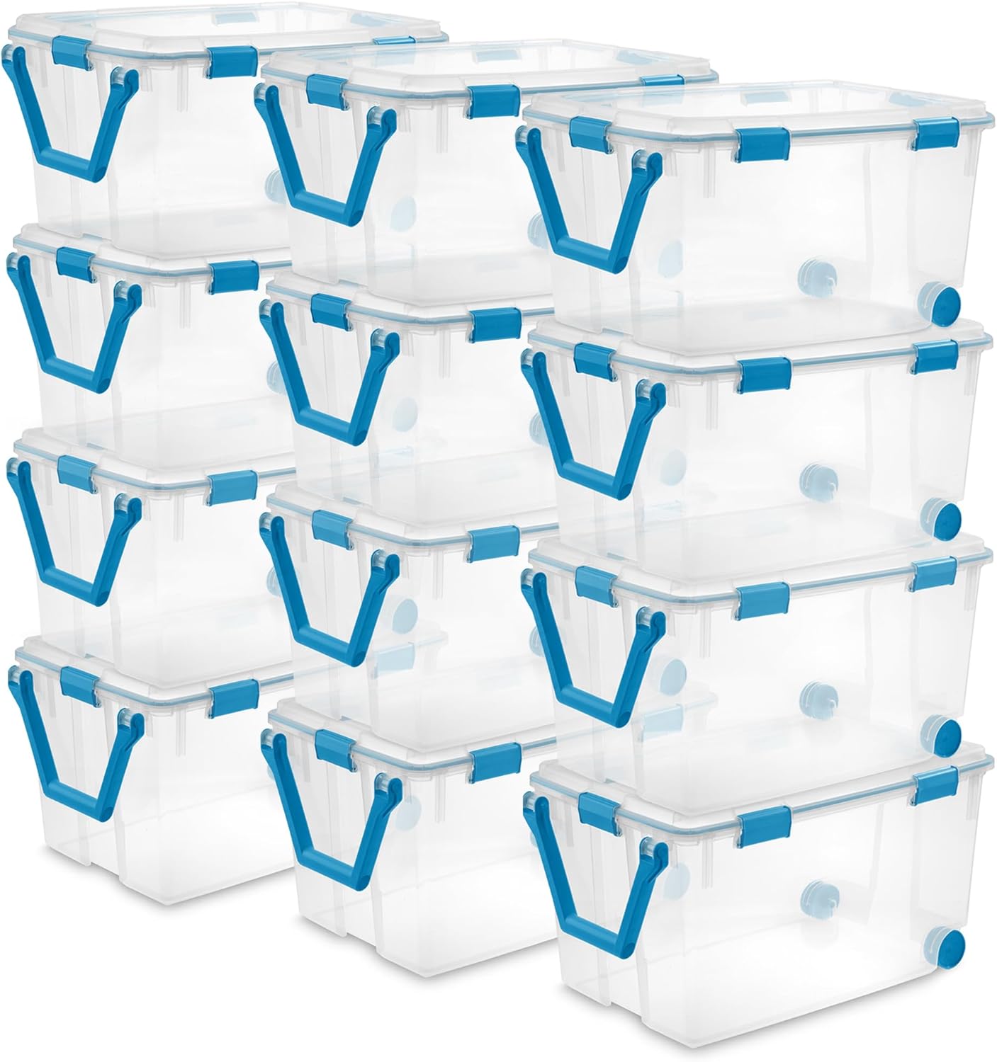 Sterilite 80 Qt Gasket Box, Stackable Storage Bin with Latching Lid and Tight Seal, Plastic Container to Organize Basement, Clear Base and Lid, 1-Pack
