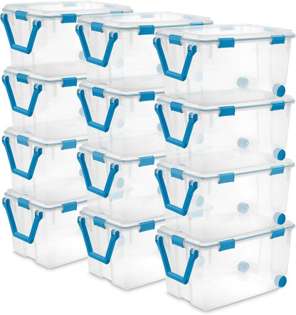 Sterilite 80 Qt Gasket Box, Stackable Storage Bin with Latching Lid and Tight Seal, Plastic Container to Organize Basement, Clear Base and Lid, 1-Pack