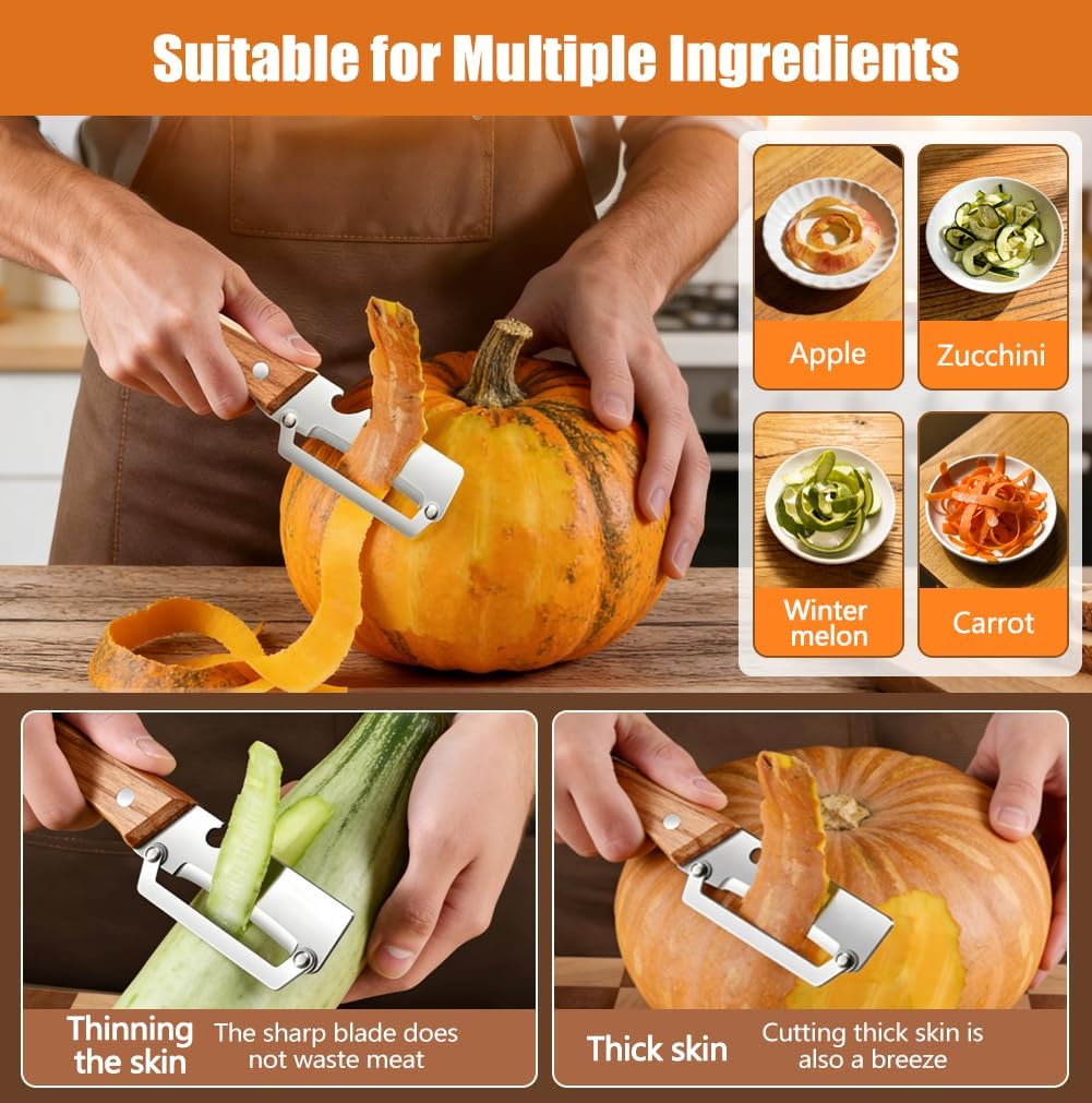 Multi-Functional Vegetable Peeler for Kitchen, Stainless Steel Vegetable and Fruit Peeler with Wooden Handle and Bottle Opener, Peelers for Kitchen, for Fruit Pumpkin Papaya Potato Carrot Apple
