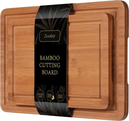3-Piece Deep Carbonized Bamboo Cutting Board Set with Vertical Drying Stand | Wooden Chopping Boards for Kitchen | Extra Deep Juice Grooves & Easy-Carry Side Handles | Gift-Ready