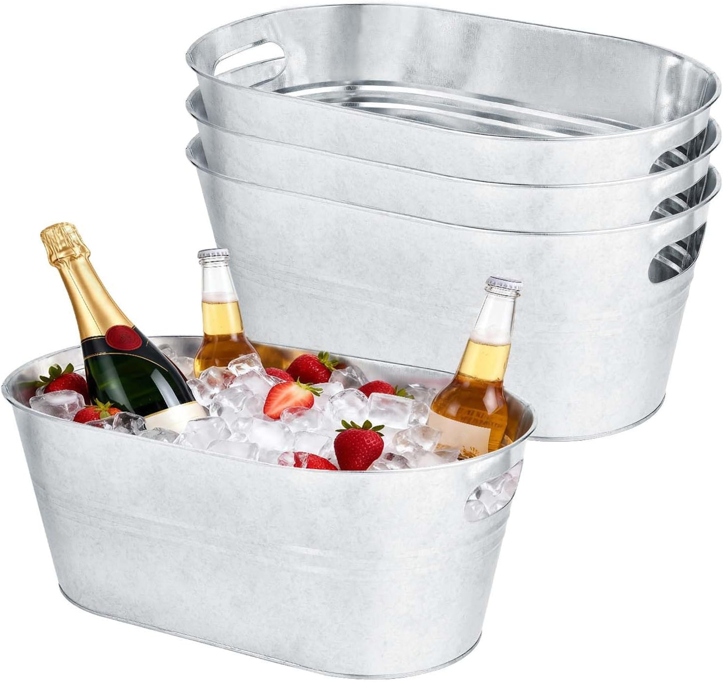 OBTANIM 3 Pack 4 Gallon Galvanized Ice Buckets Metal Champagne Drink Cooler Storage Ice Tub with Handles for Beer Cocktails Wine Beverage Home Parties Bar Cooling Supplies