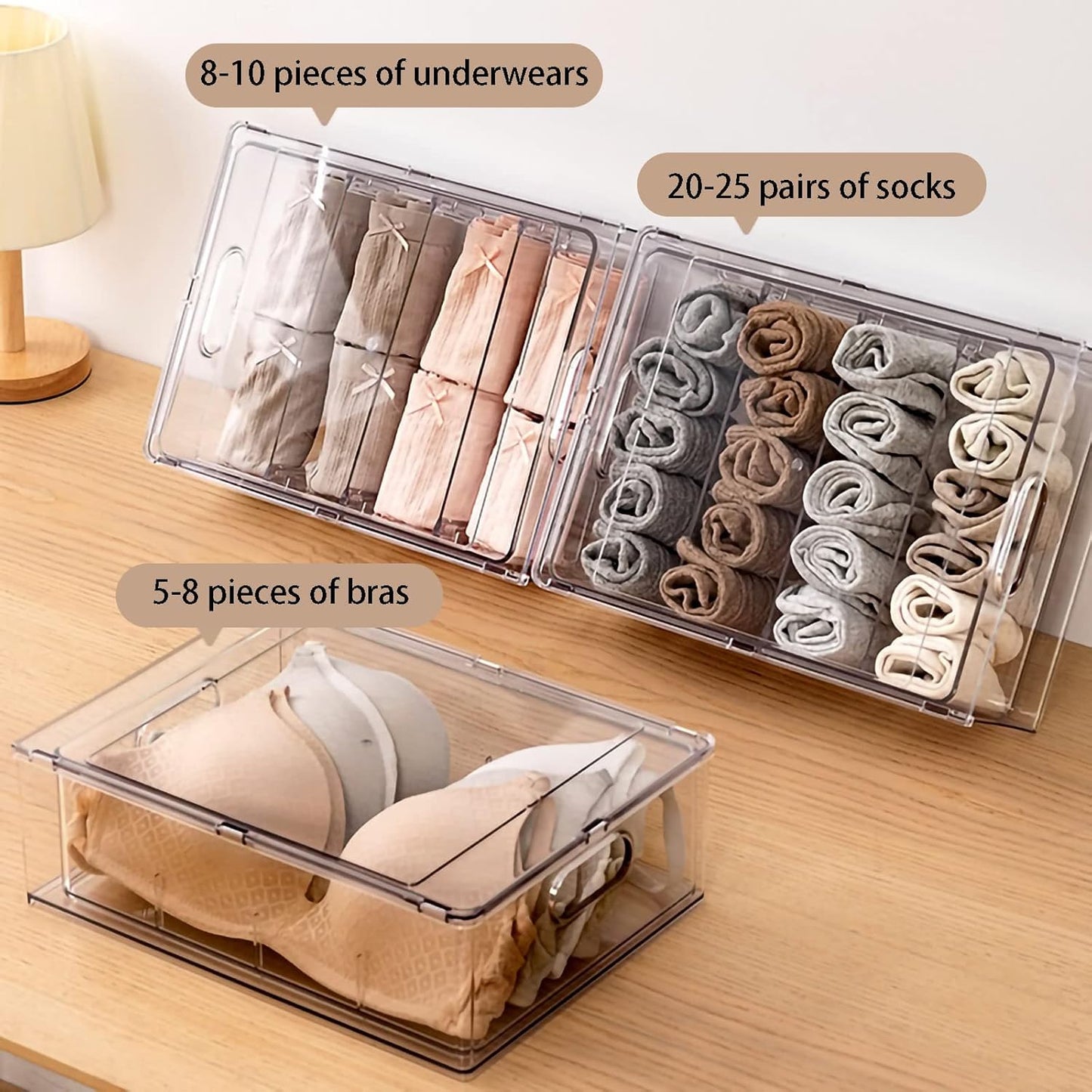 Mano Stackable Fridge Drawers Pull Out Bins with Handle Clear Refrigerator Drawers Organizer Food Storage Container Box with Dividers Plastic Produce Saver for Pantry, Cabinet, Kitchen, Clothes（7Pack）