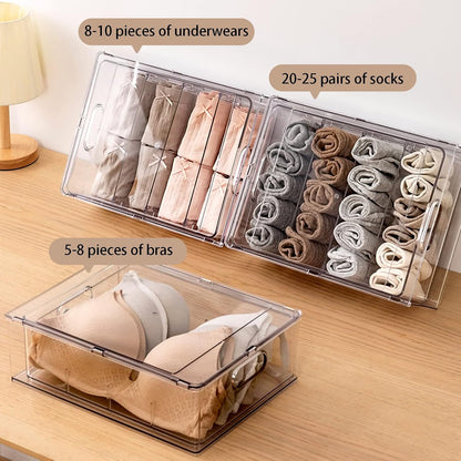 Mano Stackable Fridge Drawers Pull Out Bins with Handle Clear Refrigerator Drawers Organizer Food Storage Container Box with Dividers Plastic Produce Saver for Pantry, Cabinet, Kitchen, Clothes（7Pack）