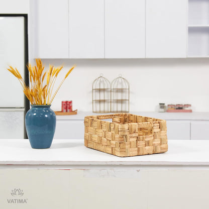VATIMA Water Hyacinth Storage Baskets with Large Open-Front for Kitchen, Decorative for Living Room, 13.4” x 9.5” x 5.5”, 2 Pack