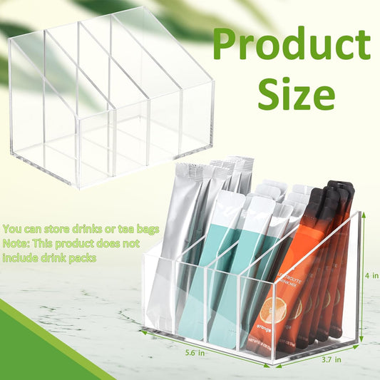 Drink Packet Holder Water Flavor Packet Storage Container Water Flavor Packet Organizer Storage Basket Acrylic with Removable Dividers for Storage Bins for Refrigerator Organizer Bins Cabinets