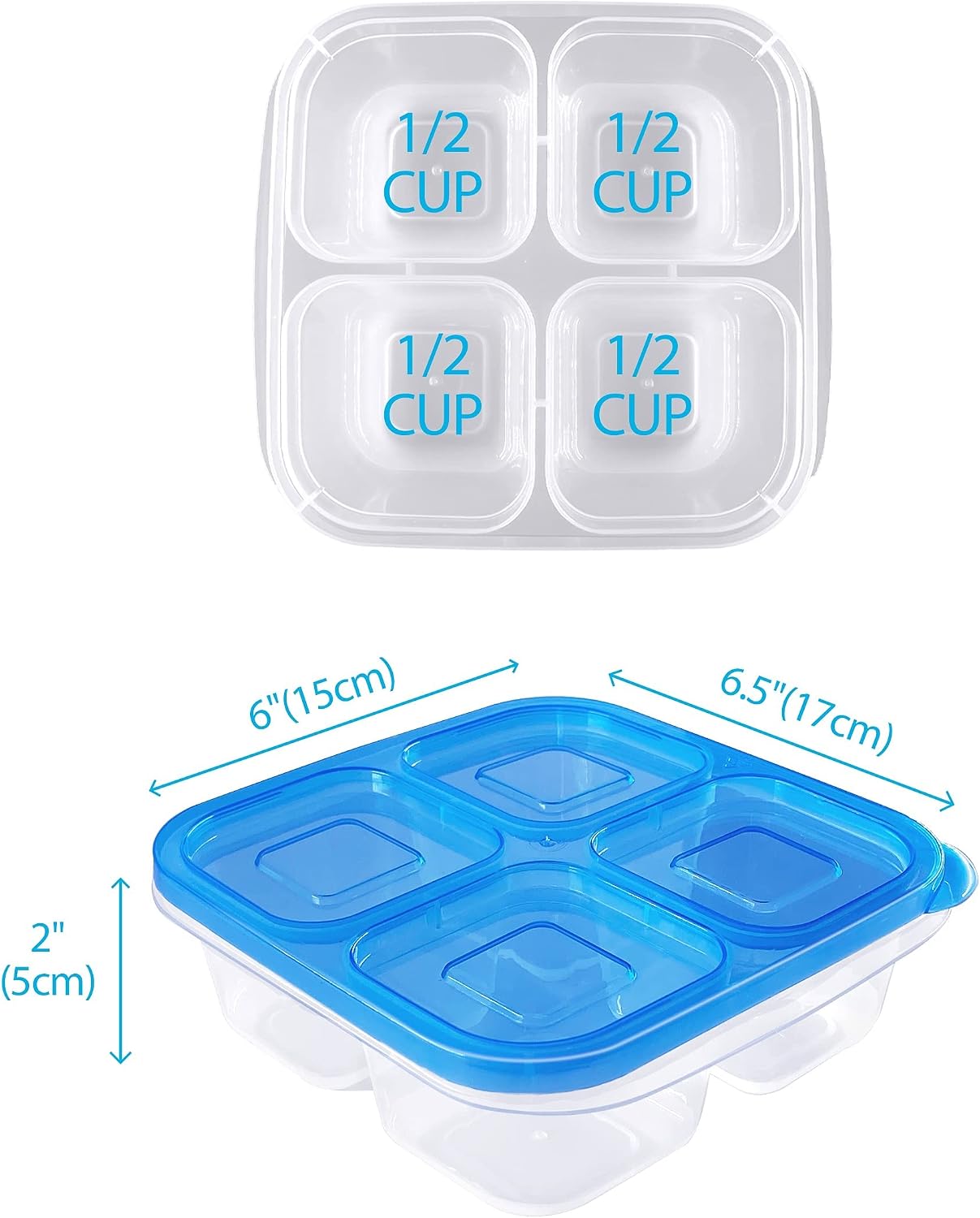 Finorder 6 Pack 4-Compartment Snack Containers, Reusable Food Containers for Kids School, Adults Office, Picnic Trip, Lunch Bento Box Meal Prep Containers (Bright Color Set)