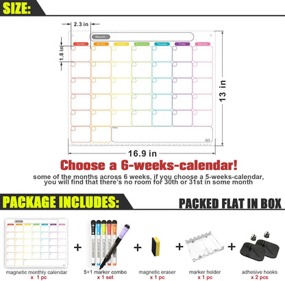 Magnetic Weekly Calendar for Fridge (Monday Start), Vertical Dry Erase Planner with Large Writing Space & Side Notes – Includes 6 Markers, Reusable Whiteboard for Busy Schedules