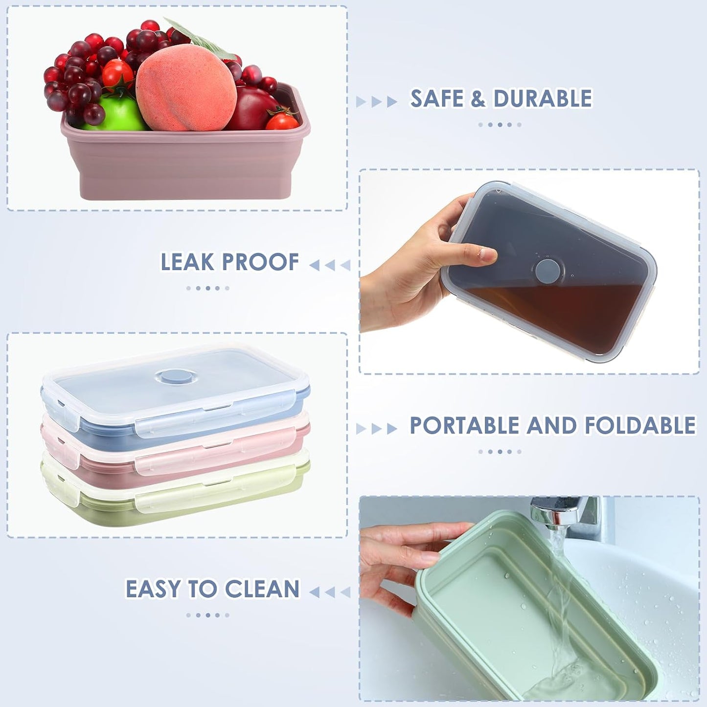 Mifoci 6 Pcs Silicone Containers for Food Collapsible Food Storage Containers with Airtight Lids Stacking Leftover Foods Storage Lunch Box for Freezer Microwave Dishwasher Safe(Morandi,18.6 oz)