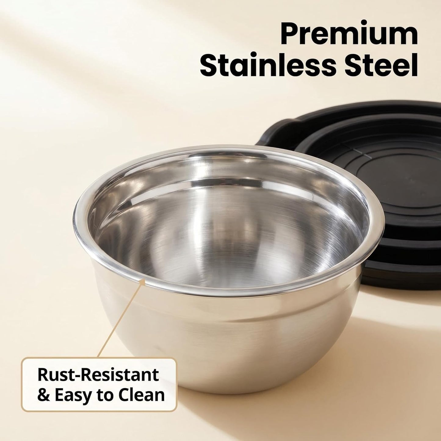 Mixing Bowls with Lids Set of 3, Stainless Steel Nesting Bowls with BPA-Free TPE Lids, 1.5/2.5/5 QT Kitchen Bowls for Baking, Salad Prep, Meal Prep, Mixing and Storage