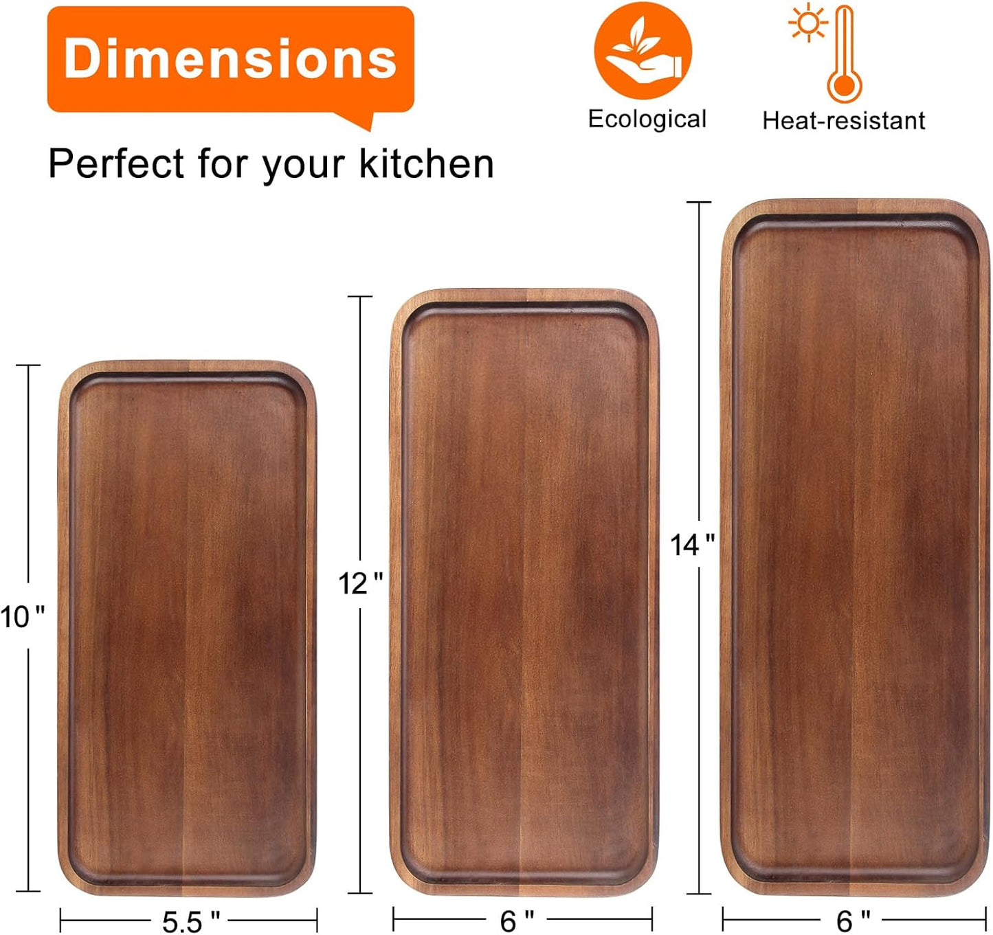 Large Wooden Serving Trays Long Party Charcuterie Boards Acacia Wood Platters Serving Cheese Board Rectangular Appetizer Snack Plates Rectangle Kitchen Dinner Platter for Food Dish Cake Dessert Tray