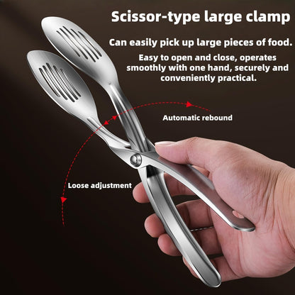 Kitchen Metal Tongs, 304 Stainless Steel | Heat-Resistant 600C, For Food, Steak, Bread, Pizza, Salads, BBQ, Stable Clamping and Flipping Performance, multi function