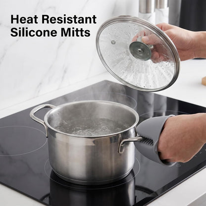 12 Pack Silicone Oven Mitts and Pot Holders Sets Non Slip Mini Oven Gloves Heat Resistant Extra Long Trivet Pads Cooking Gloves with Soft Cotton Lining for Kitchen Counter Table Placemats