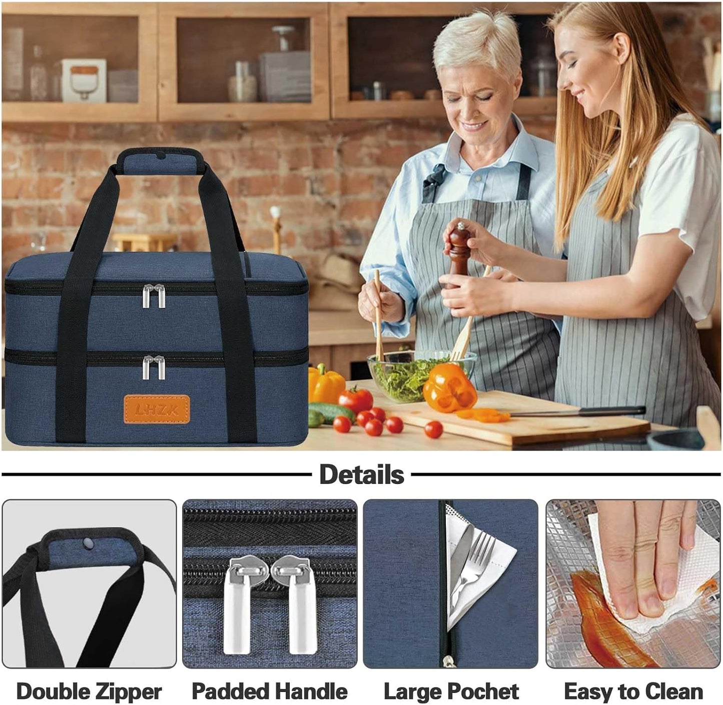 LHZK Insulated Casserole Carriers for Hot or Cold Food, Lasagna Holder Tote for Potluck Parties, Beach, Picnic, Travel, Fits 11x15 or 9x13 Dish (Black)