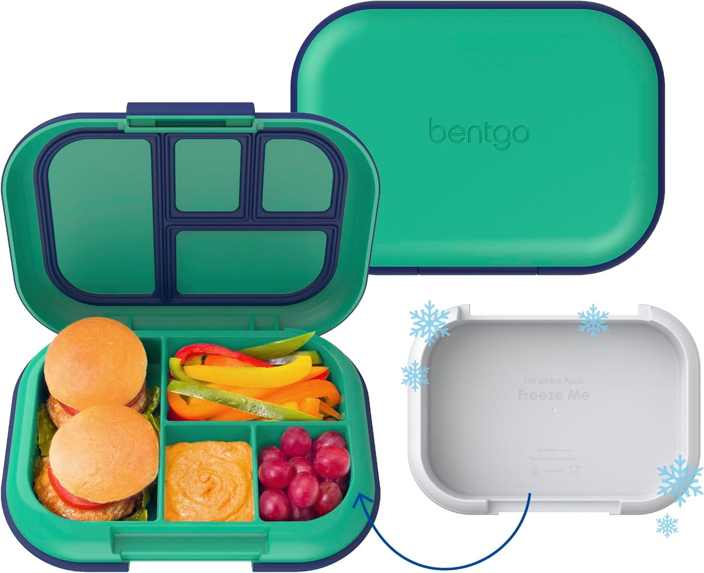 Bentgo Chill Kids Leak-Proof Lunch Box - 4-Compartment Bento Box with Built-In Ice Pack, 3.3 Cup Capacity, PFAS & BPA-Free, Microwave & Dishwasher Safe, Ideal Size for Ages 3 to 7 (Truly Teal)