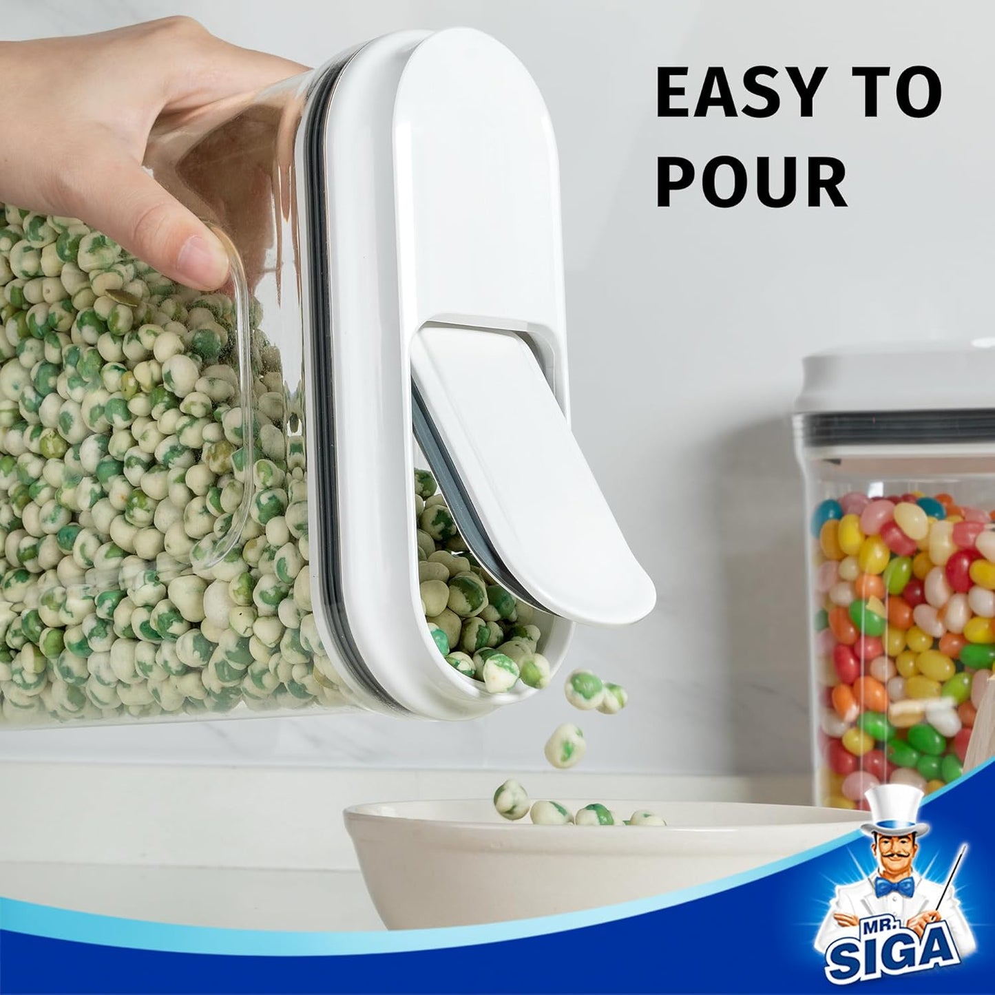 MR.SIGA Airtight Cereal Dispenser Set, Storage Containers for Dry Goods, Nuts, Beans, Snacks, BPA Free, 1.3 L / 1.37 Qt, Small, Clear, 2 Pack