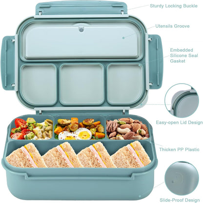 Bento Box Adult Lunch Box, Lunch Containers for Kids Girls Boys with 4 Compartments, Lunchable Food Container with Utensils, Sauce Jar, Muffin Liners, 40 Oz/5 Cup, Microwave Safe, Lavender