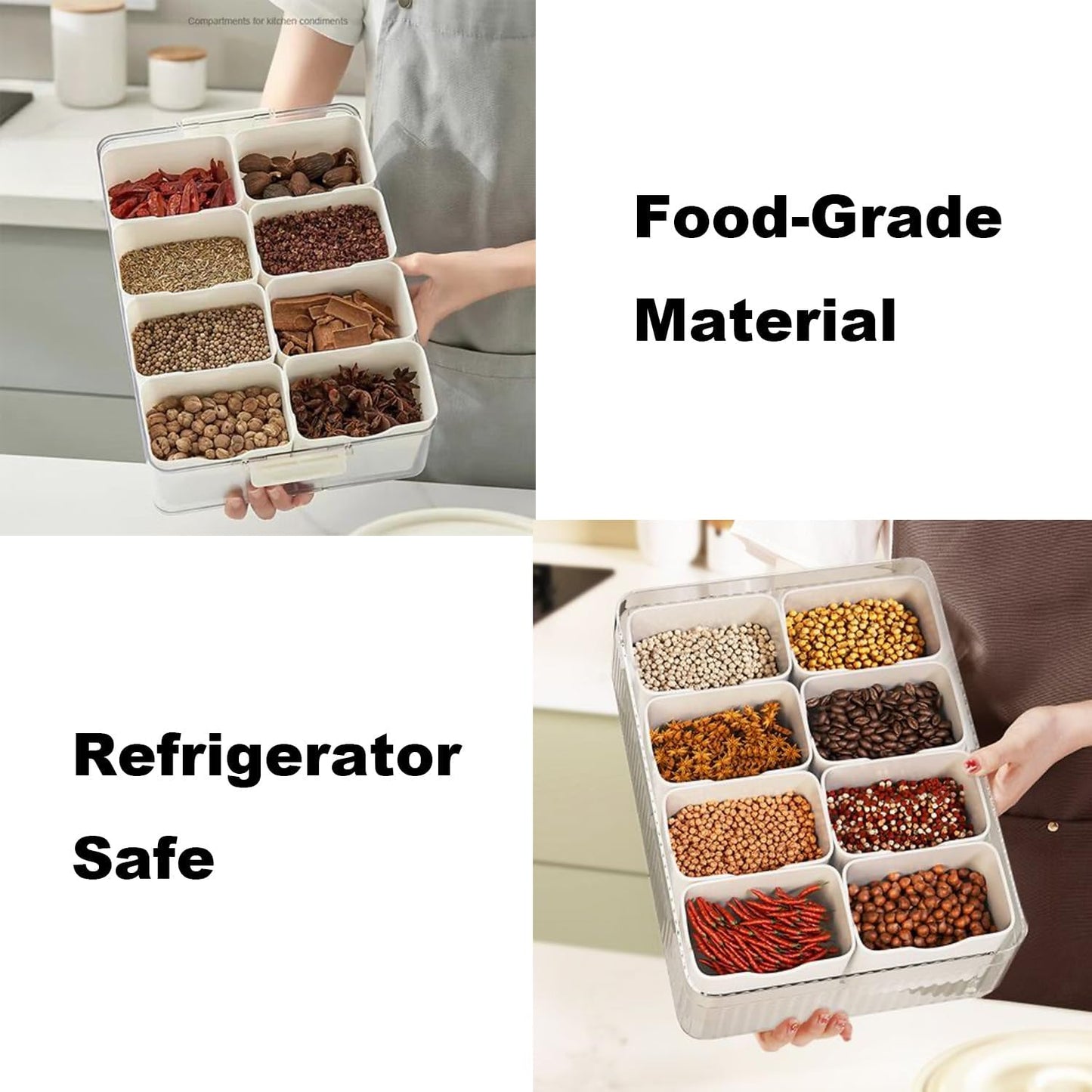 Snackle Box Container,Portable Snack Box 8 Compartment Divided Serving Tray with Lid and Handle,Clear Storage Organizer for Fruit Candy Nuts Perfect for Road Travel Party