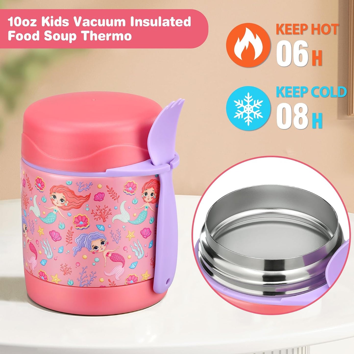 Pawtong Bento Lunch Box Set With 10oz Soup Thermo, Leak-proof Lunch Containers with 4 Compartment, Kids Hot Thermo Food Jar/Insulation Lunch Bag, Food Containers for School（Dinosaur）