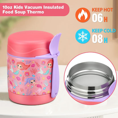 Pawtong Bento Lunch Box Set With 10oz Soup Thermo, Leak-proof Lunch Containers with 4 Compartment, Kids Hot Thermo Food Jar/Insulation Lunch Bag, Food Containers for School（Dinosaur）