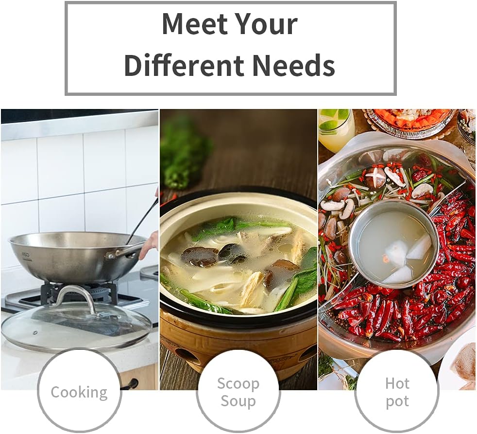 Newness Soup Ladle, [Rustproof, Heat Resistance, Integral Forming] Resilient 304 Stainless Steel Soup Spoon with Vacuum Ergonomic Round Handle, Cooking Spoon for Kitchen, 13.7 Inches