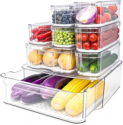 SMRCAD Fridge Organizers and Storage, 6 Pack Clear Freezer Organizer Bins with Lids for Kitchen, Pantry, Refrigerator, Food, Fruit, Vegetable Storage