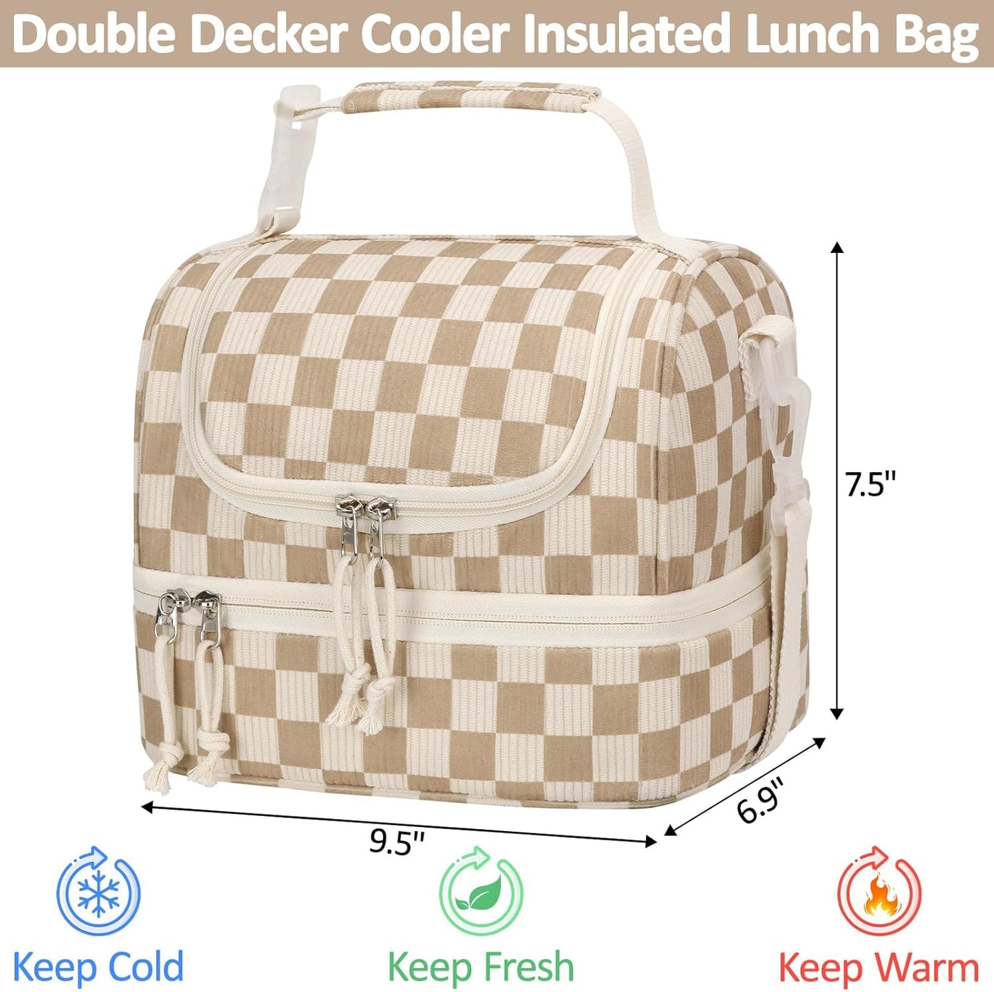 Vankor Corduroy Lunch Box Kids Insulated Lunch Bag Double Decker, Cute Leak-Proof Lunch Box for Boys Girls, Portable Cooler Lunch Bag Thermal Lunch Tote for School Picnic Travel, Light Blue