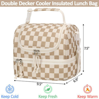 Vankor Corduroy Lunch Box Kids Insulated Lunch Bag Double Decker, Cute Leak-Proof Lunch Box for Boys Girls, Portable Cooler Lunch Bag Thermal Lunch Tote for School Picnic Travel, Light Blue