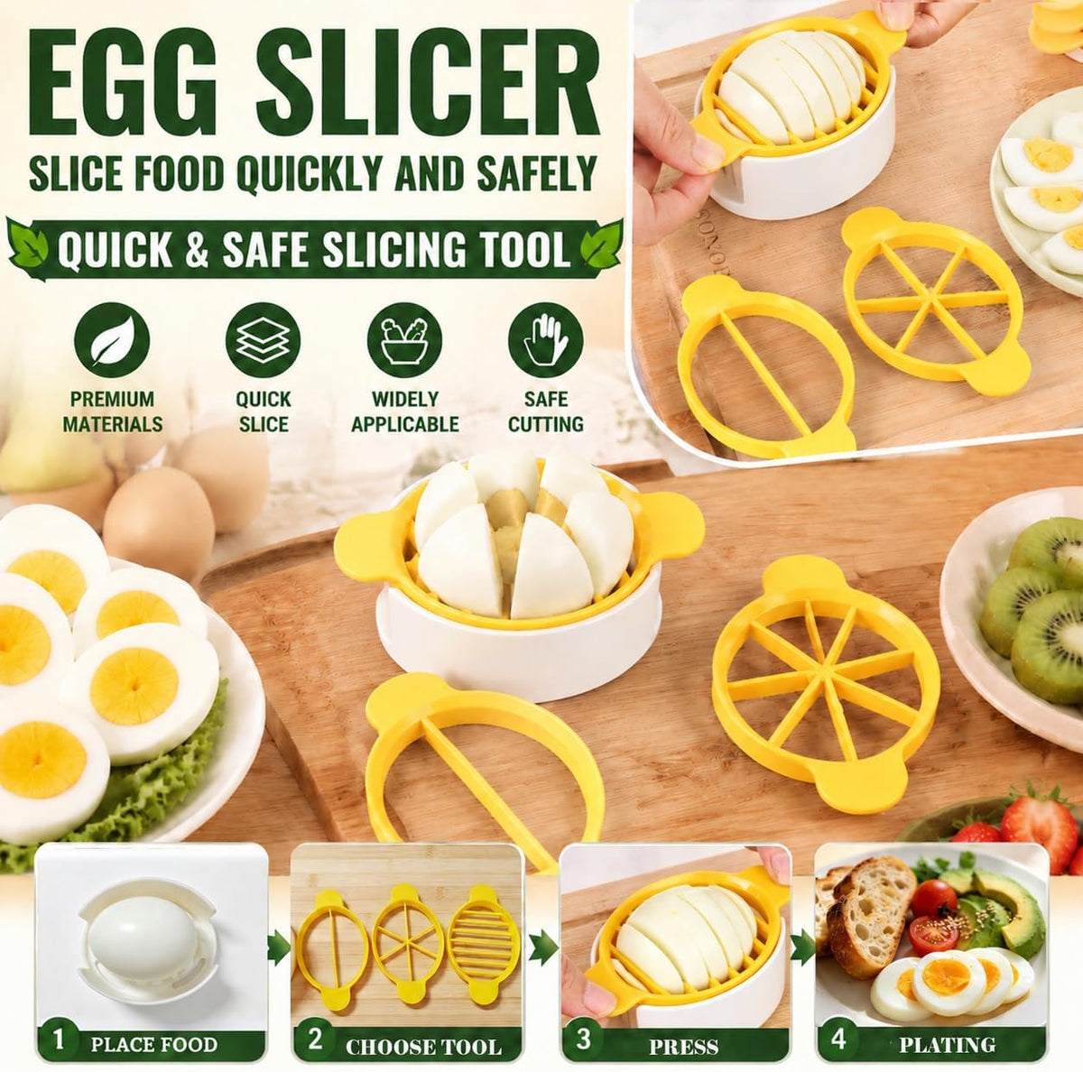 Hard Boiled Egg Slice,3-in-1 Egg Cutter for Slice,Wedge and Half Cut