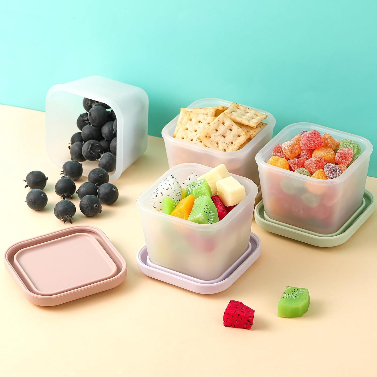 8 Pack 9 oz Silicone Snack Container for Kids, Reusable Silicone Food Storage Containers with Lid, Meal Prep Storage for Fruit, Kids Lunch Box for Travel, Home (Multicolor 8 Pack)