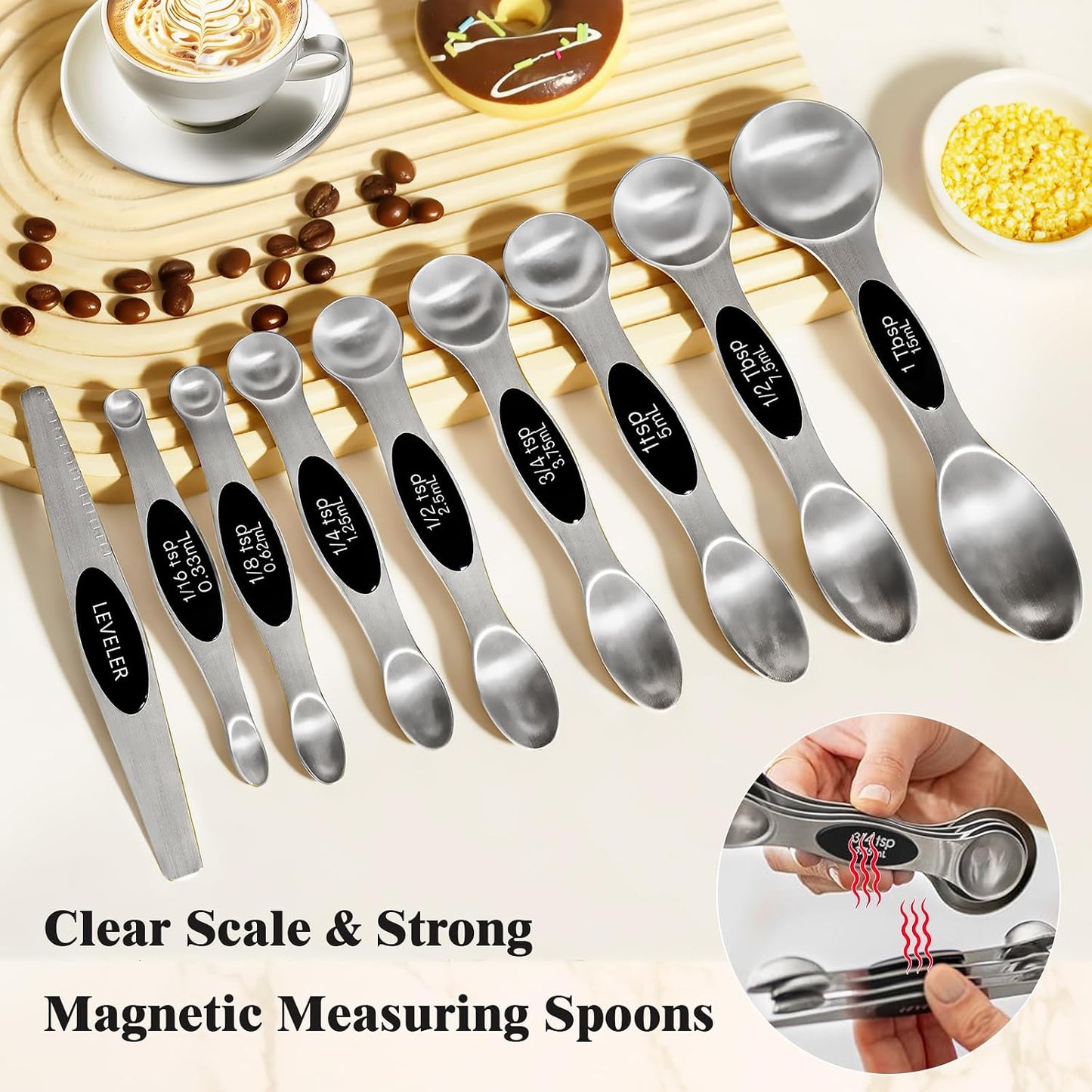 13pcs Gold Stainless Steel Measuring Cups and Spoons Set, Including 8 Double-Sided Magnetic Measuring Spoons Set & 1 Leveler, 4 Metal Measuring Cups, Kitchen Accessroies for Cooking & Baking