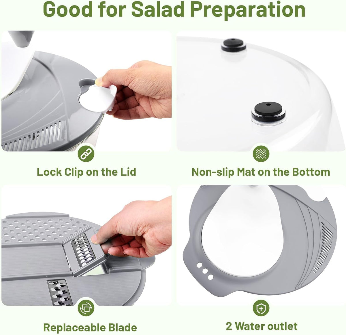 Salad Spinner, 5.3 QT Lettuce Spinner with Strainer & 4 Blades, Green