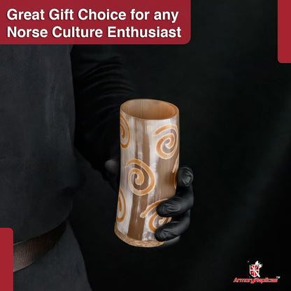 Armory Replicas™ 3-Piece Buffalo Drinking Horn Set – Handmade Natural Horn Cups with Earth Design, Viking Style Mead Ale Wine Cups for Feasts, Parties & Collectors