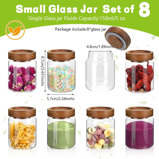 Small Glass Jars with Airtight Lids Round Spice Jar Kitchen Storage Jars Seasoning Containers Bottle Glass Food Storage Canisters Jars for Coffee Cookie Liquid Pantry Organizers