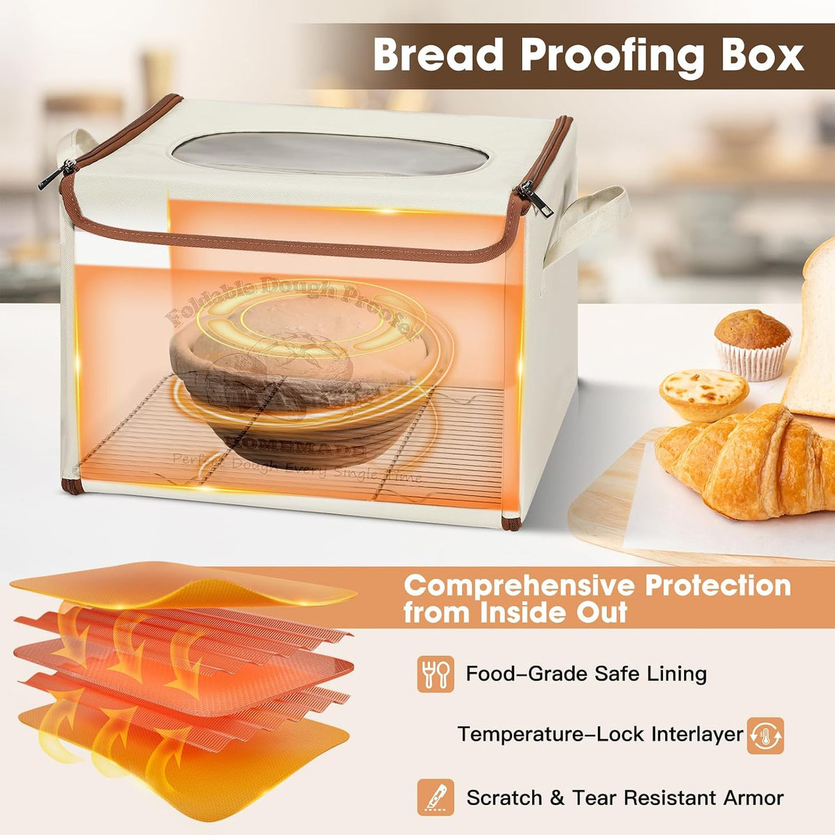 Foldable Bread Proofing Box, 70-122°F PID Dough Proofer with 1-24H Timer
