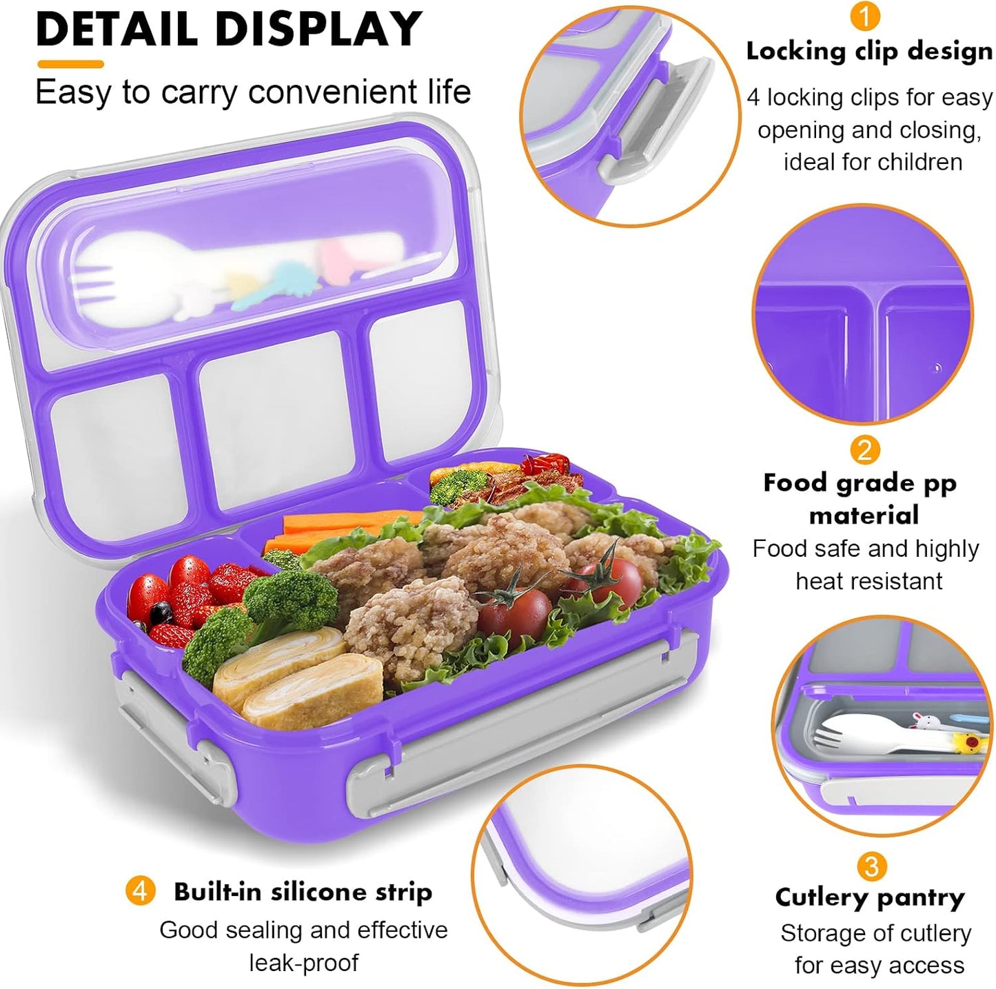 Yumuk Bento Box Adult, Lunch Box Containers for Adults Men Women, 5 Cup Bento with 4 Compartments &Spork &Sauce Box, Leak-Proof, Microwave/Dishwasher Safe(Beige)