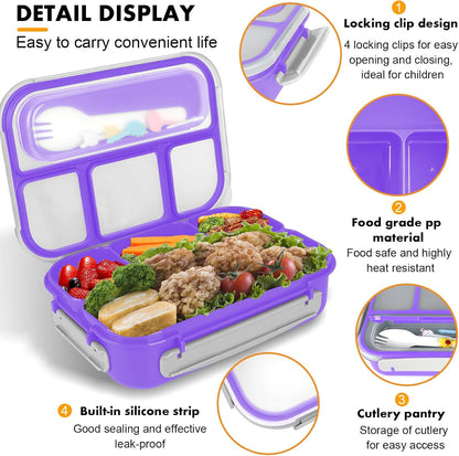 Yumuk Bento Box Adult, Lunch Box Containers for Adults Men Women, 5 Cup Bento with 4 Compartments &Spork &Sauce Box, Leak-Proof, Microwave/Dishwasher Safe(Beige)