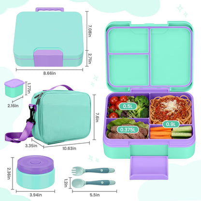 HWONMTE Bento Lunch Box Set for Kids with 9.5oz Soup Thermo Leak-Proof Lunch Food Container with Insulated Lunch Bag Hot Food Jar for Kid Toddler Girls Boys Teens to School,Travel (Green)