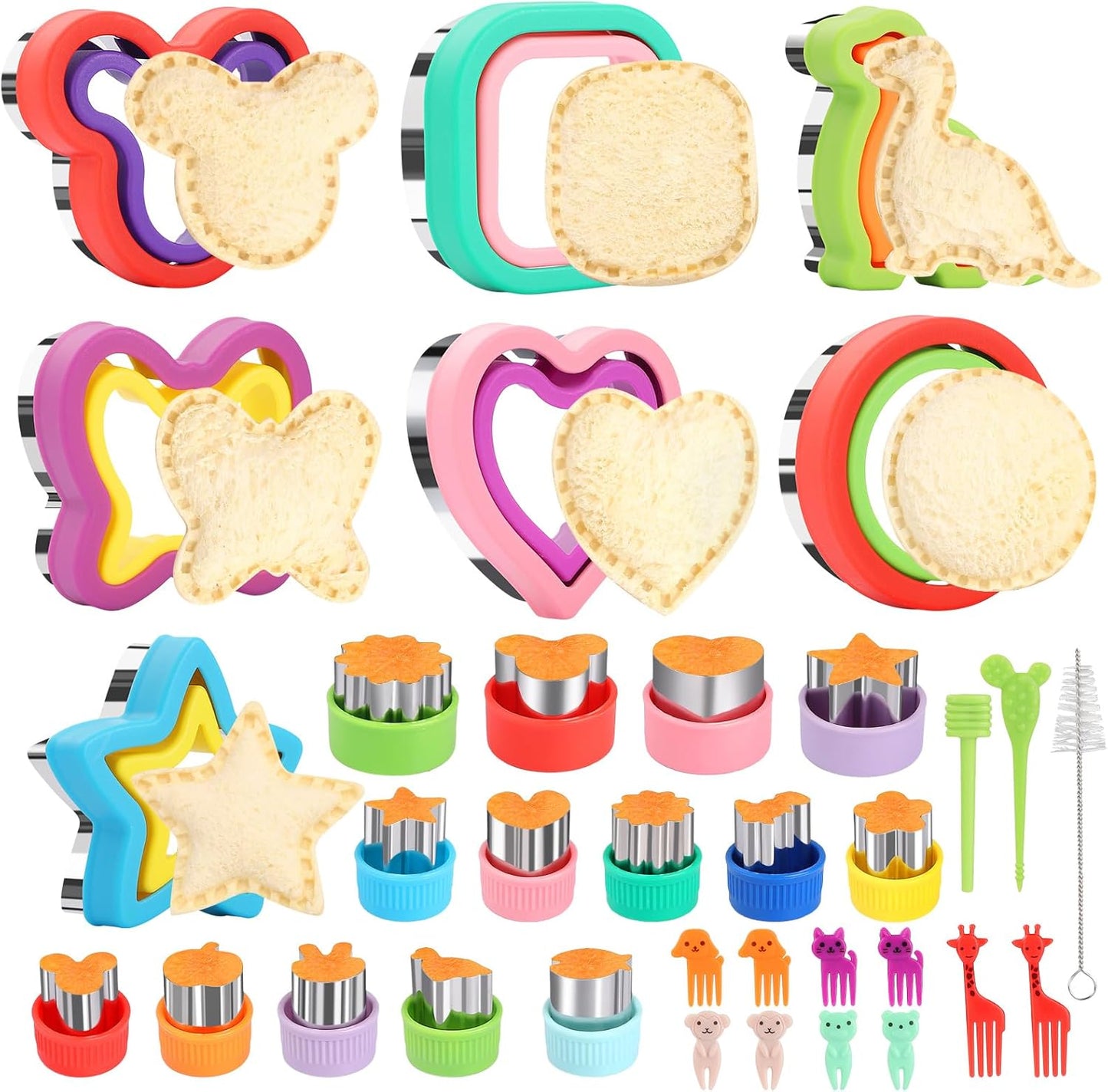 Sandwich Cutters for Kids Lunch, 25 Pcs Sandwich Cutter and Sealer Set, Uncrustable Sandwich Cutter for Lunch Box, Vegetable Fruit Cutter Shapes for Kids Bento Box