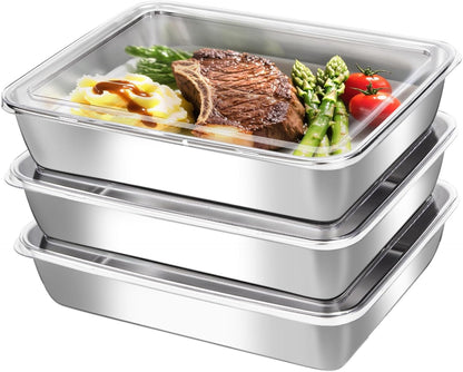 6-Pack Stainless Steel Food Storage Containers with ClearLids - Stackable Metal Meal Prep Boxes for Lunches, Leftovers & Kitchen Organization, BPA-Free & Dishwasher Safe（73oz/10X7.68X2.1）