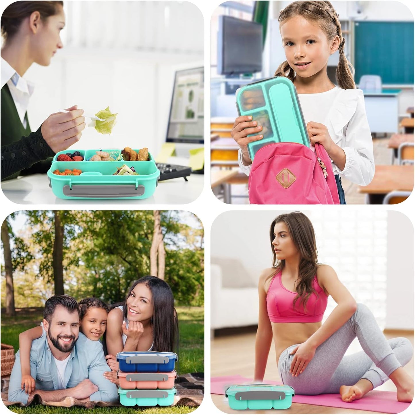 MaMix Bento Box Adult Lunch Box, Lunch Box Kids, Lunch Containers for Adults/Kids/Students,1300ML-4 Compartment Bento Box (purple)