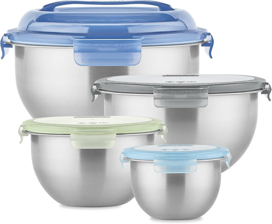 Pyrex Metal Stainless Steel Mixing Bowls with Airtight Locking Lids