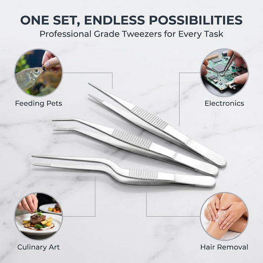 Stainless Steel Pliers Set, Multi-purpose Tool for Small Gardening, Kitchen, and Nail Beauty Etc. (3-piece set, 6.15 inches / 6.3 inches / 6.5 inches) (Three different tweezers)