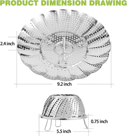 Vegetable Steamer Basket - Stainless Steel Folding Basket for Cooking, Vegetables, Fish, Pasta, Eggs, Fit Various Size Pot (5.5 inches to 9.2 inches)