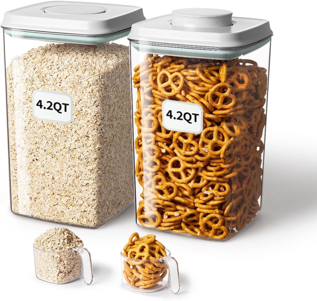 Ankou Food Storage Container Sets, 2.8 Qt *2+ 4.2 Qt *4 Airtight Canisters with Lids and 130ml Scoop, BPA-Free Plastic Pantry Containers for Flour, Sugar, Rice