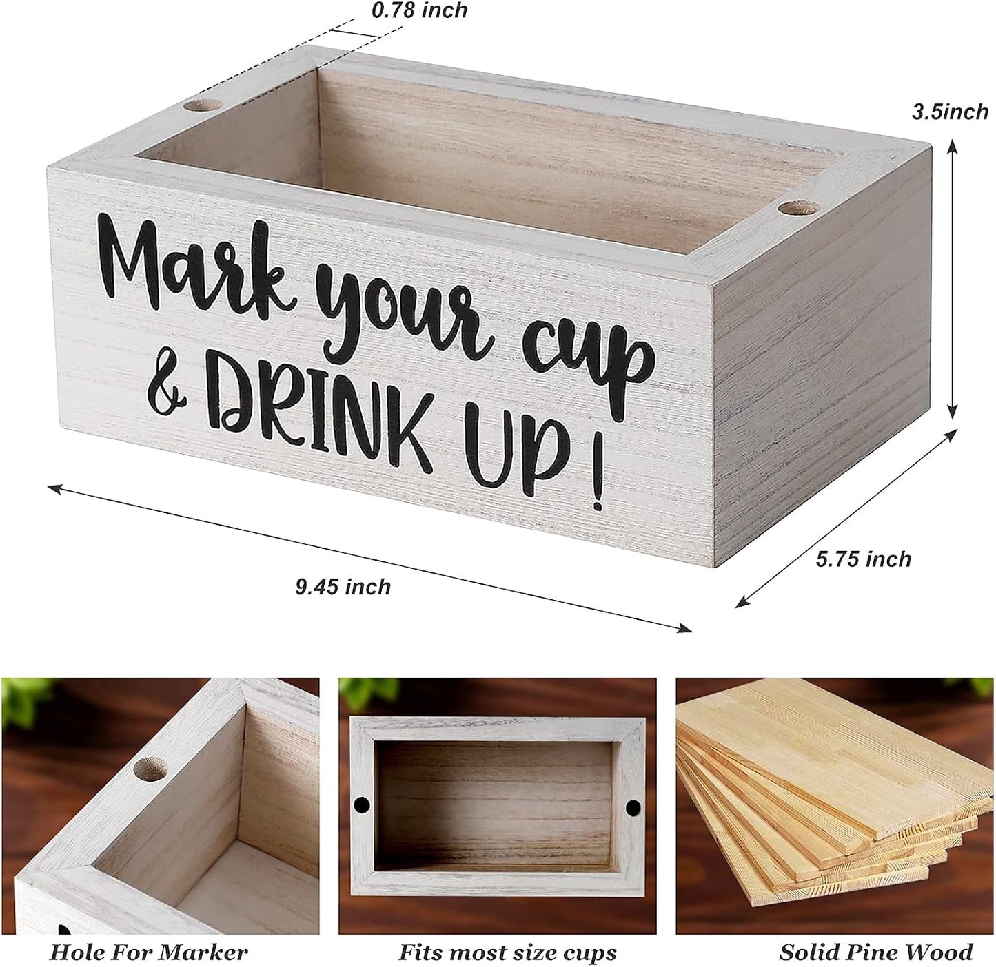 Single Cup Holder with Marker Slot Party Cup Dispenser Mark Your Cup and Drink Up Drink Dispensers for Parties Housewarming Hostess Gift Cup Holder Countertop 2 Sides Designs
