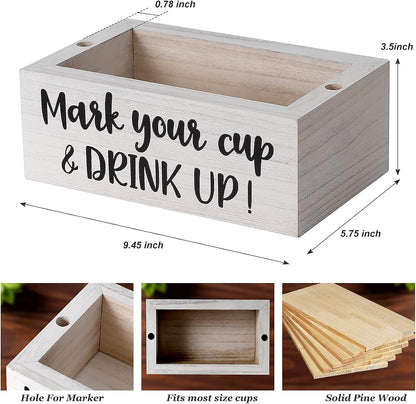 Single Cup Holder with Marker Slot Party Cup Dispenser Mark Your Cup and Drink Up Drink Dispensers for Parties Housewarming Hostess Gift Cup Holder Countertop 2 Sides Designs