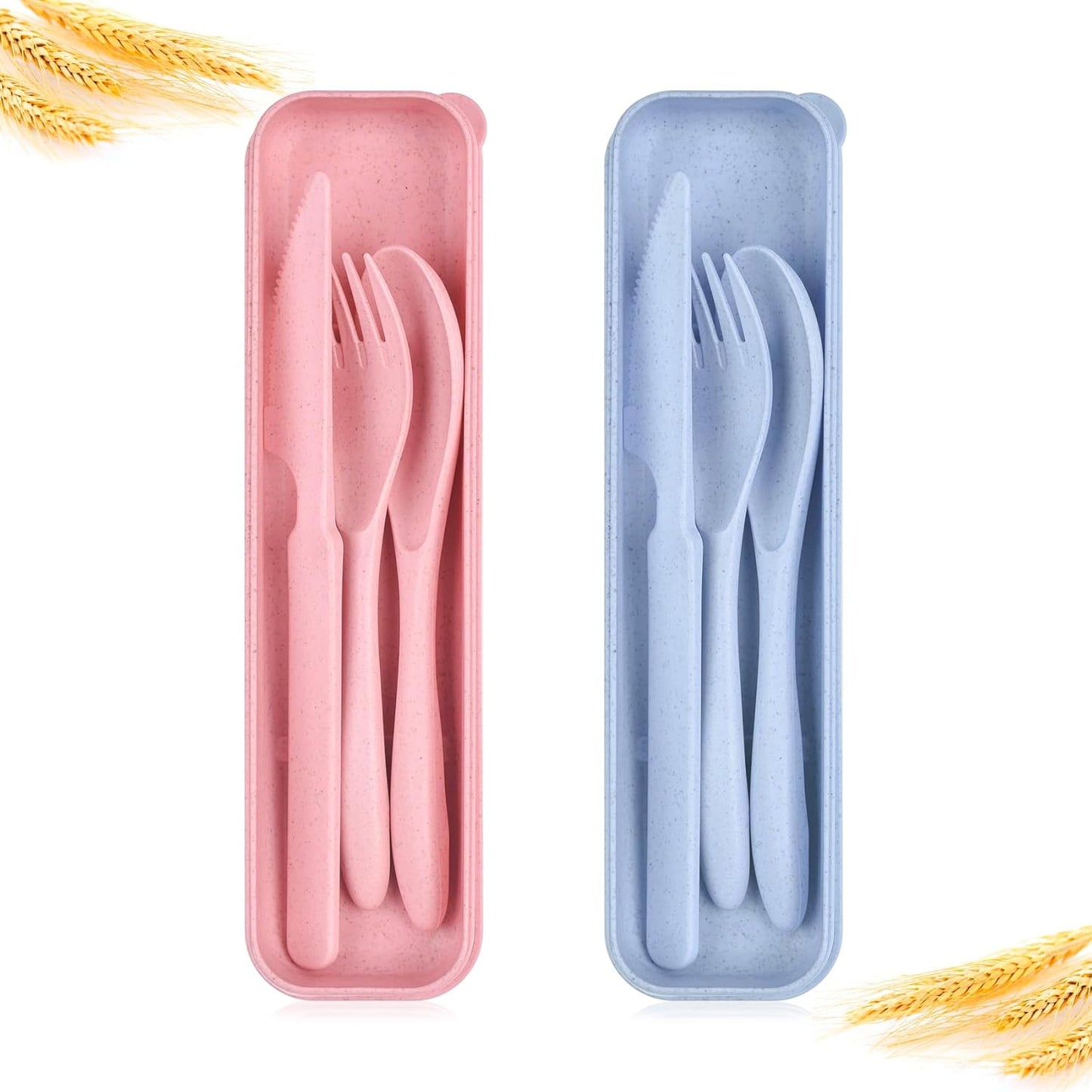 Lnrkai Travel Utensils Set with Case, 4 Sets Wheat Straw Reusable Spoon Knife Forks Tableware, Portable Cutlery Set for Lunch Box Accessories for Adults Travel Picnic Camping or Daily Use