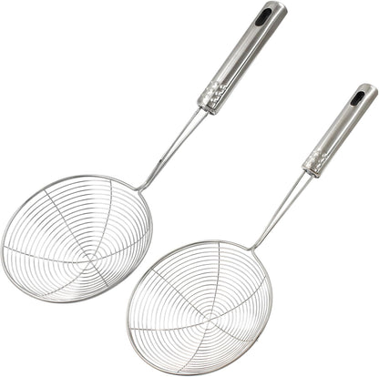 5.5" Stainless Steel Spider Strainer Skimmer Pasta Strainer Spoon for Frying and Cooking, Asian Strainer Ladle with Long Handle, 12.8" Long