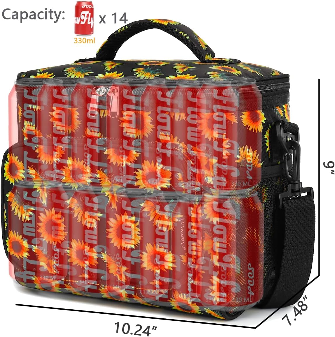 FlowFly Insulated Reusable Lunch Bag Adult Large Lunch Box for Women and Men with Adjustable Shoulder Strap,Front Zipper Pocket and Dual Large Mesh Side Pockets,Cherry - Colors B